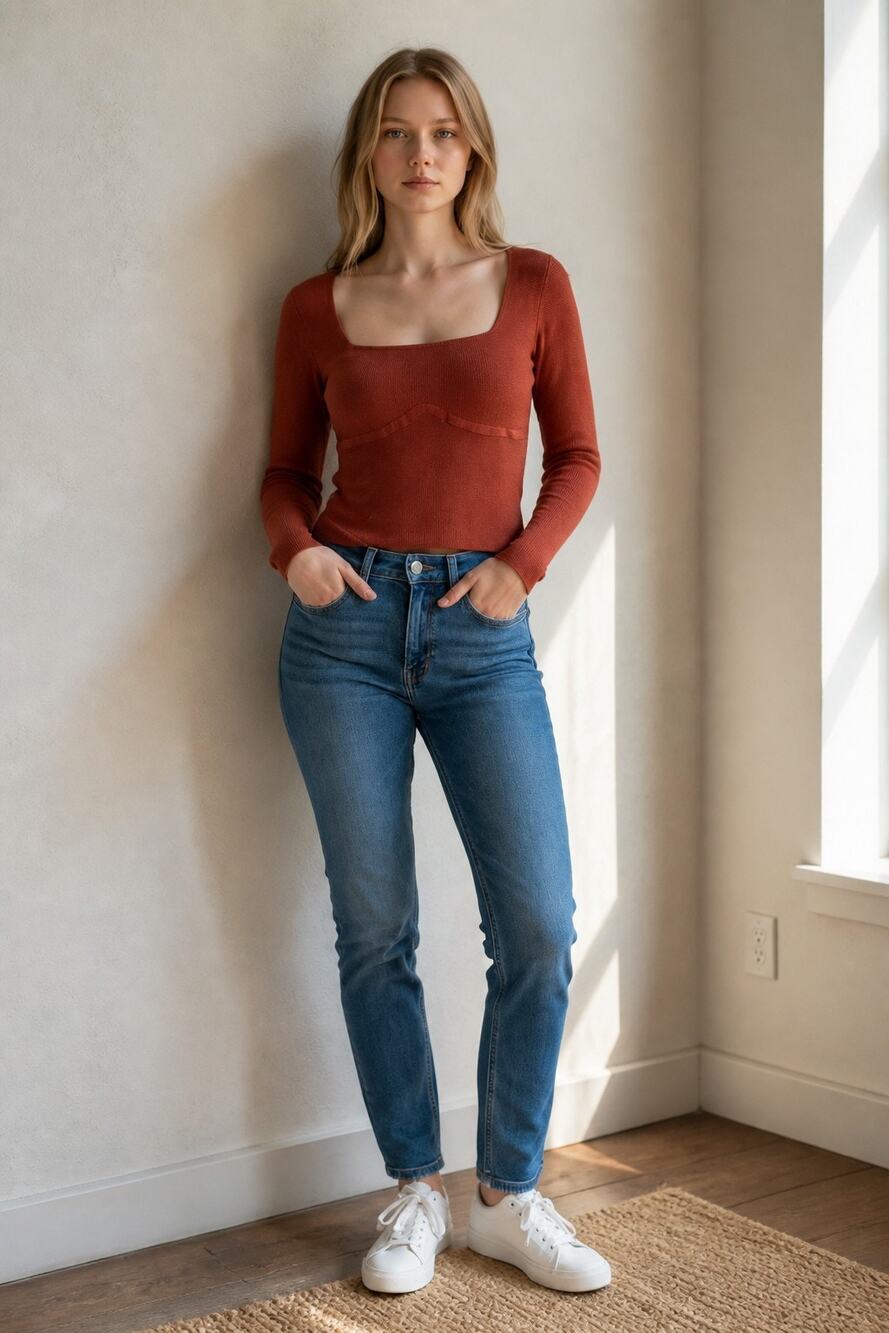 Abercrombie & Fitch Brown Knit Square Neck Long Sleeve Cropped Sweater Size M
